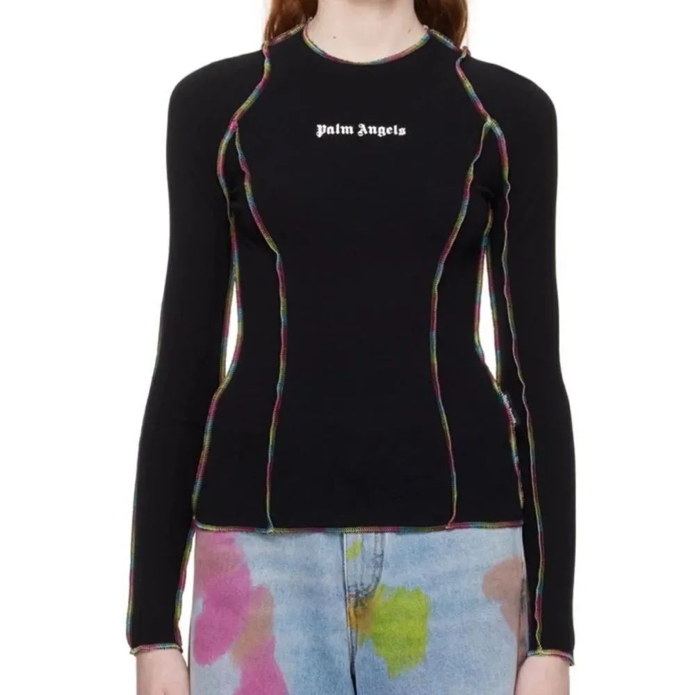 Palm Angels Black Rainbow Stitch Long sleeve Top(Size XS)